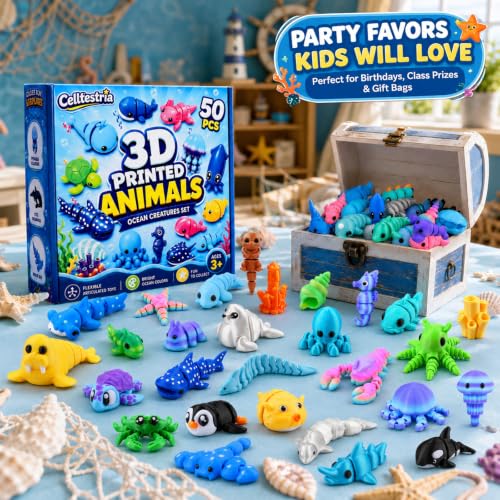 Celltestria 50Pcs Little 3D Printed Figurines Ocean Animals Toys for Kids - style: 50Pcs 3D Ocean Animals