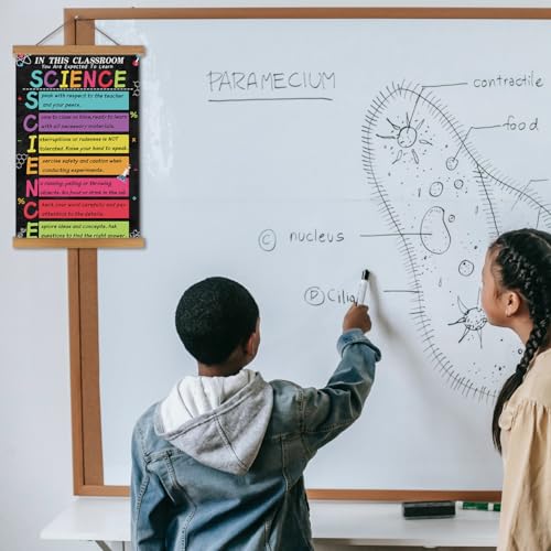 HPNIUB Science Classroom Wall Art With Wood Magnetic Poster Hanger, Positive Chemistry Poster (15.7’’X25.2’’), Experiment Quote Canvas Art Painting for Bulletin Board Laboratory Kids Playroom Classroom Decor
