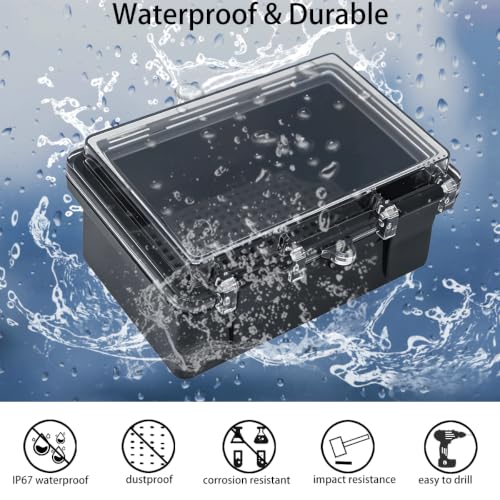Junction Box, Hinged Black Clear Cover IP67 Waterproof ABS Project Box with Mounting Plate Electrical Box Enclosure with Wall Bracket 5.9 x 3.9 x 2.8inch(150x100x70mm) - color: Clear, size: 5.9"x3.9"x2.8"