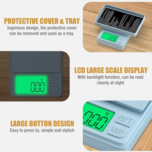 Digital Pocket Scale 1000g/0.01g, Diyife Portable Precision Gram Scale - color: Light Blue