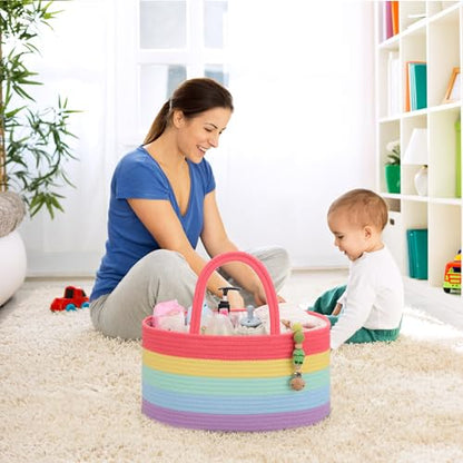 COMSE Baby Diaper Caddy Organizer with Handles, Cotton Rope, Rainbow - color: Rainbow, size: Regular