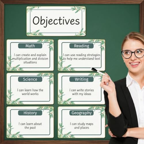 7Pcs Magnetic Write & Wipe Blank Labels, Eucalyptus Leaves Design Dry Erase Learning Magnets with 1 Black Pen & Back Card (30 * 20cm), Classroom Office Home Organization Supplies - style: Eucalyptus Leaves