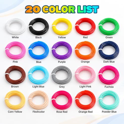 Yungden 3D Pen Filament Refills, 20 Colors, 1.75mm PLA 3D Printing Threads - color: 20 Colors