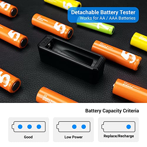 Detachable Battery Tester for AA and AAA Batteries,10 Slots Battery Case for 8 AA and 2 AAA Batteries, Water-Resistant and Shockproof, PC Shell Easy to Carry - size: 8 AA + 2 AAA Battery (with Battery Tester)