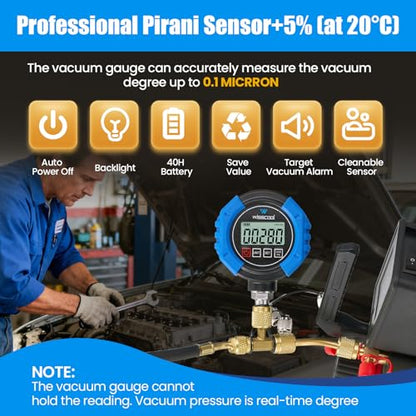WISSCOOL Digital Vacuum Gauge, HVAC Micron Gauge Tester - color: Blue-G10