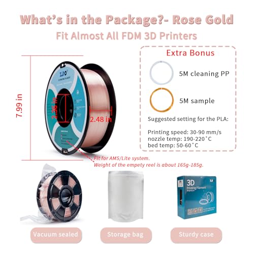 ZIRO PLA Filament 1.75mm, Shine Silk 3D Printing Material, 1KG Rose Gold - color: Silky-rose Gold