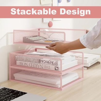 Natwind 3-Tier Stackable Metal Mesh Letter Paper Tray Organizer,Pink - color: Pink, size: 3 tier