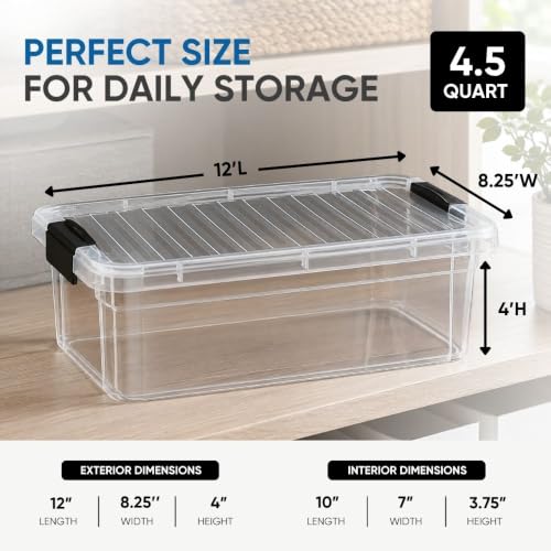 Superio Clear Plastic Storage Bins with Lid, 4.5 Quart Box, Organizing Containers, Stackable Plastic Tote for Home, Garage, Dorm, School, and Office - size: 4.5 Quart