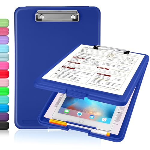 Sooez Clipboard with Storage, Plastic Nursing Clip Boards 8.5x11 - color: A-navy Blue