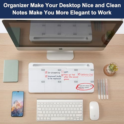 TSJ OFFICE Desktop Whiteboard Dry-Erase-Board - Computer Keyboard Stand White Board Surface Pad with Drawer, Desk Organizers with Accessories for Office, Home, School Supplies - color: White Base/Glass-weekly Calendar
