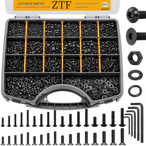 ZTF 4065pcs Metric Screw Assortment Kit，M2 M3 M4 M5 Assorted Screws - size: Flat+Button Head 4005Pcs