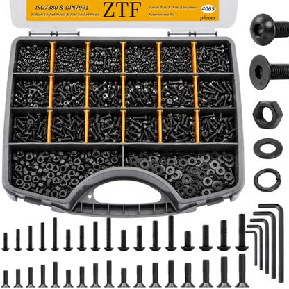 ZTF 4065pcs Metric Screw Assortment Kit，M2 M3 M4 M5 Assorted Screws - size: Flat+Button Head 4005Pcs