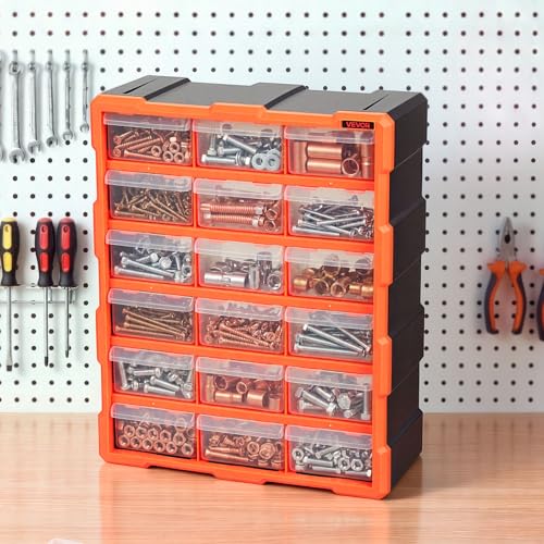 VEVOR 18-Drawer Storage Organizer, Plastic, Drawer Storage Cabinet for Garage Organization, Stackable Small Parts Organizer, Wall-Mounted Toolbox, for Hardware, Beads, Screws, Crafts, Building Bricks - size: 18-Drawers