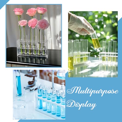 OLYCRAFT 6Pcs 20ml Plastic Test Tube with Cork Stopper 6x0.6 Inch Transparent Plastic Tubes Bottles with 6 Holes Acrylic Rack for Plants Propagation Scientific Experiments Storage