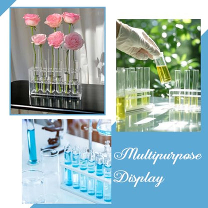 OLYCRAFT 6Pcs 20ml Plastic Test Tube with Cork Stopper 6x0.6 Inch Transparent Plastic Tubes Bottles with 6 Holes Acrylic Rack for Plants Propagation Scientific Experiments Storage