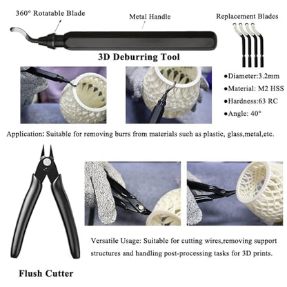 62PCS 3D Printer Tool Kit with Deburring Tool, Needle Files and Hand Drill - color: Black box 62pcs