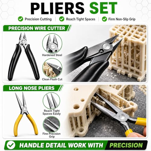 3D Printer Tools Kit, 46PCS 3D Printing Accessories for FDM SLA Resin Printers, Includes Nozzle Cleaning Kit, Print Removal Tools, Deburring Tool, Files, Flush Cutters, Pliers,Tweezers & More