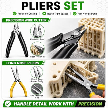 3D Printer Tools Kit, 46PCS 3D Printing Accessories for FDM SLA Resin Printers, Includes Nozzle Cleaning Kit, Print Removal Tools, Deburring Tool, Files, Flush Cutters, Pliers,Tweezers & More