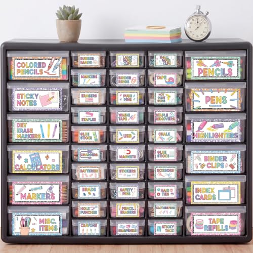 Tinlade 84 Pcs Teacher Toolbox Labels Composition Teachers Toolbox Labels for Classroom Teachers Tool Box Storage Stickers for Back to School Supplies Drawer Desk Organization Decoration Tag(Lively)