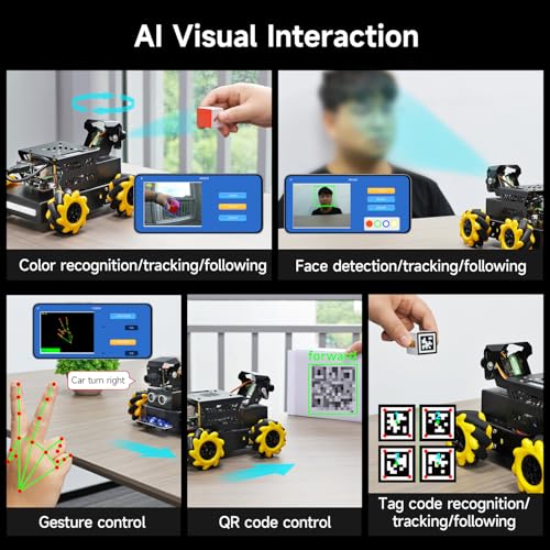 Yahboom Raspberry Pi 5 AI Vision ROS2 Robot, 360 Moving Electronic Robot Kit, Recognition, Tracking, Line Patrol, for Python Program Projects, ROS2 Ubuntu22.04 Pi 5 Official System - color: Standard With RPi5-4GB