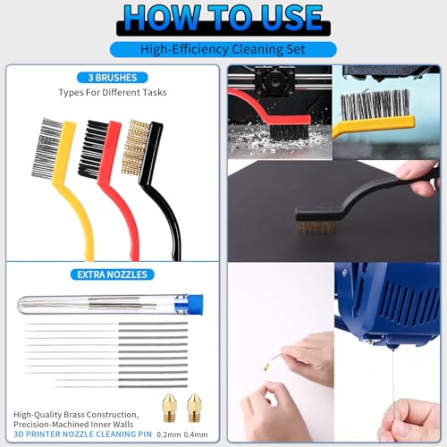 3D Printer Tool Kit 46Pcs with Nozzle Cleaning Kit & Deburring Tool - Complete Accessories Set Includes Scrapers, Brushes, Files, Wire Cutter for All FDM/SLA Printers