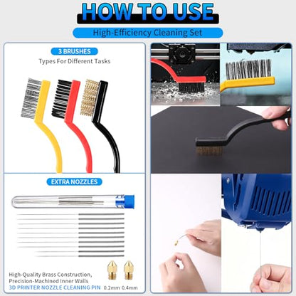 3D Printer Tool Kit 46Pcs with Nozzle Cleaning Kit & Deburring Tool - Complete Accessories Set Includes Scrapers, Brushes, Files, Wire Cutter for All FDM/SLA Printers