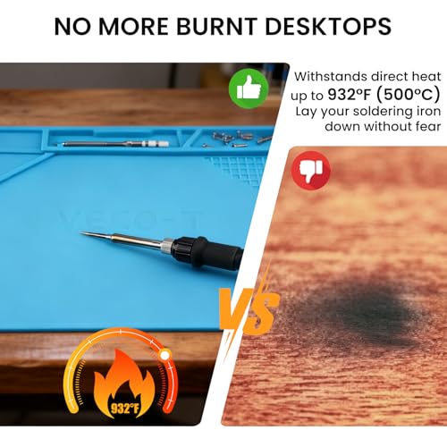 Silicone Soldering Mat with Soldering Stand, Heat Resistant 932°F, Large 20x14 Inch Non-Stick Workbench Mat for Electronics Repair, PCB, Phone, Watch, PC Building, Hobby & Craft – Blue - color: Blue