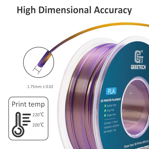 Geeetech Silk PLA Filament 1.75mm Silk Dual Color Filament, Coextrusion Dichromatic Metal-Like Shiny Consumable 1kg (2.2lbs) 1 Spool, Dimensional Accuracy +/- 0.02 mm, Gold Purple - color: 1kg Dual Color Gold-purple