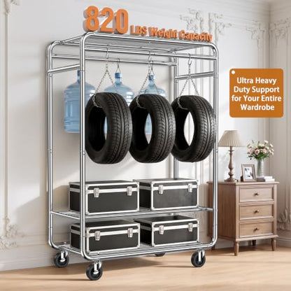 EAGMAK Heavy Duty Clothes Rack, 820 lb Double Rod, 3 Shelves, Silver - color: Silver