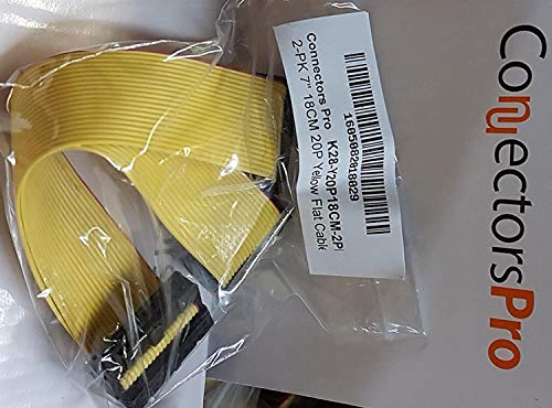 PC Accessories - Connectors Pro 20P 18cm 7 Inches Yellow Flat Ribbon Cable with 2.54mm FC 20 Pins 2x10 0.1" Pitch Female Connector (20P-18cm-2PK) - size: 20P-18cm-2PK