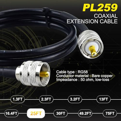 RG58 Coaxial Cable 25FT, PL259 Coax Cable for CB Ham 50 Ohm - color: 1-Pack PL259 Cable, size: 25ft