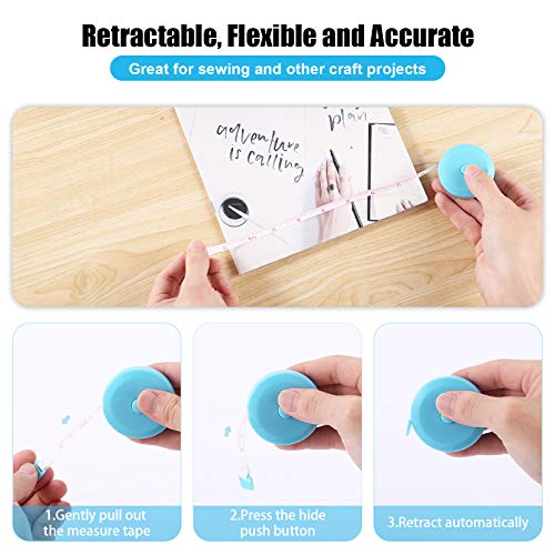 Measuring Tape Retractable, 60 Inch Soft Fabric Tape Measure for Body, Push Button Sewing Measurement Tape for Cloth Waist(3 Pack/Green Purple Sky Blue) - color: Green Purple Sky Blue