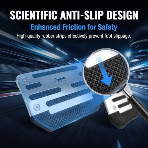 2 PCS Car Pedal Covers, Aluminum Alloy Non-slip Brake Throttle Pedal Covers Kit, Anti-rust Stripes Automatic Treadle Protector with "Sports", Universal for Most Cars, Trucks, Vans (Silver) - color: Silver