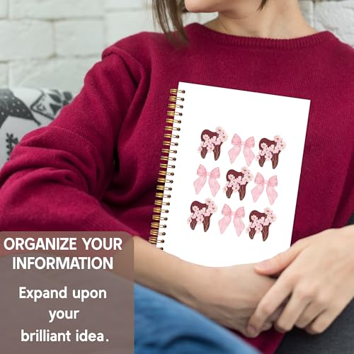 Dental Hygienist Gifts Notebook Journal, Dentist Gift Notebooks for Note Taking, Coquette Pink Bow Floral Dental Journal, Aesthetic Hardcover Spiral Notebook 5.5x8.3in - color: pink teeth