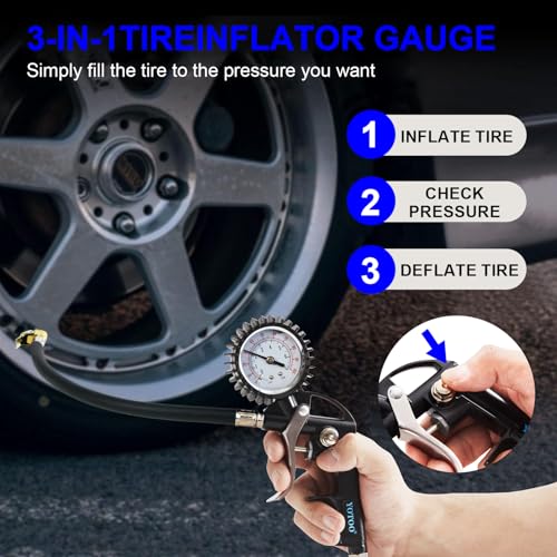 YOTOO Air Compressor Accessor Kit, Heavy Duty 20-Piece 1/4" NPT Air Tool Kit with 100 PSI Tire Inflator Gauge, Air Blow Gun and Air Hose Fittings