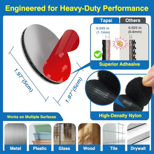 2" Heavy Duty Hook and Loop Circles with Adhesive, 8 Sets - size: 2" x 2"
