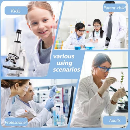 Microscope for Adults & Kids, 40X-2500X High-Power Compound Microscope for Students, School Lab & Home Schooling,Equiped with Slides Set & Phone Holder (Light White) - color: light white