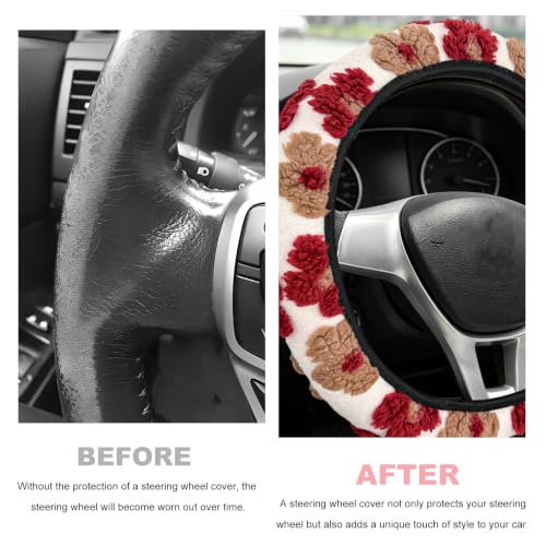 15" Plush Flower Car Steering Wheel Cover (Red) - color: Red