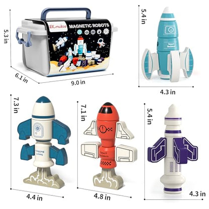 DIY Magnetic Robot Building Toy for Kids 3-5, 33 PCS STEM Stacking Playset with Storage Box, Rocket Robot Creative Kit, Kid Magnet Toys Gift for Years Old Boys & Girls (Christmas Birthday) - color: Rocket
