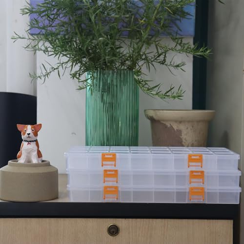 3 Pack 24 Grids Clear Plastic Storage Box with Dividers - size: 24 Grids