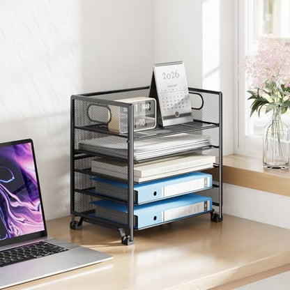 Simple Trending 5-Tier Paper Tray Organizer, File Organizer for Desk, Black - size: 13" x 9" x 13"