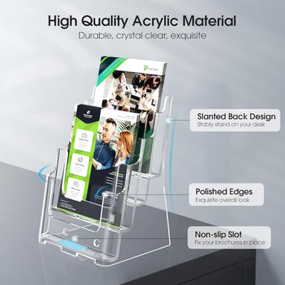 MaxGear Acrylic Brochure Holder 6"x9", 4 Tier, 2 Pack - size: 6"x9"-4 Tier