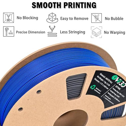 OVV3D Dual Color PLA Filament 1.75mm, Black Blue Matte PLA 3D Printer Filament, Multi Color Change 3D Printing Filament for Most FDM 3D Printer, 1kg Spool - color: Matte Black Blue