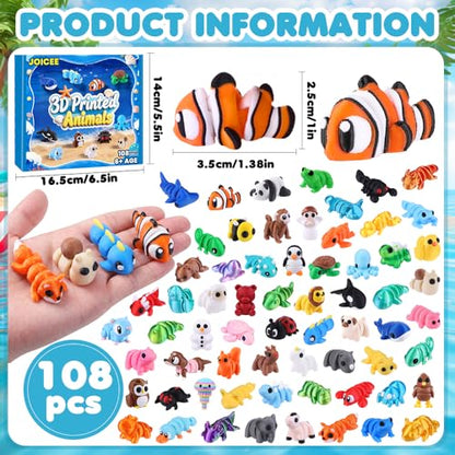 JOICEE 108Pcs Mini 3D Printed Animals Articulated Flexible Fidget Toys - color: Blue