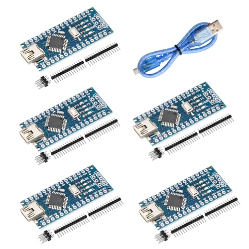 Nano V3.0 Board with Cable, AYWHP 5PCS Nano Board ATmega328P, CH340G Chip 5V 16M, Microcontroller Compatible with Arduino Nano (Mini USB Port) - size: 5