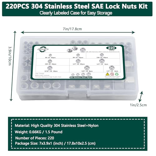 SAE Lock Nuts Assortment Kit, 220PCS Nylon Insert Lock Nut Sets - color: SAE 220PCS