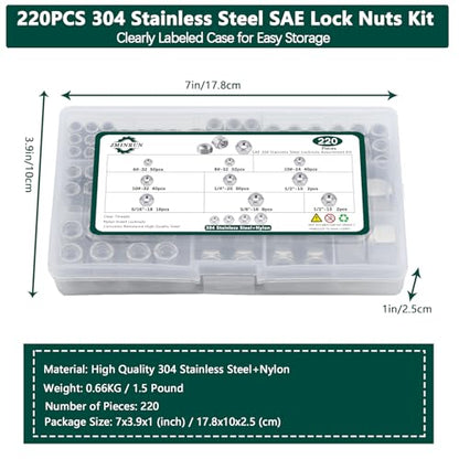 SAE Lock Nuts Assortment Kit, 220PCS Nylon Insert Lock Nut Sets - color: SAE 220PCS