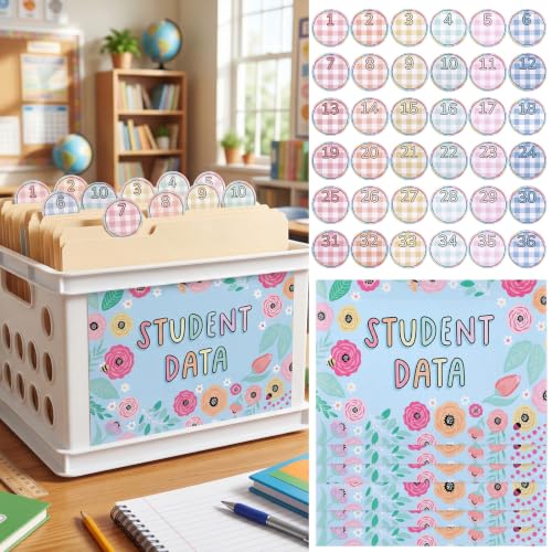 Marspark 10 Set Classroom Organization Folder Labels Student Data Stickers - style: Flower