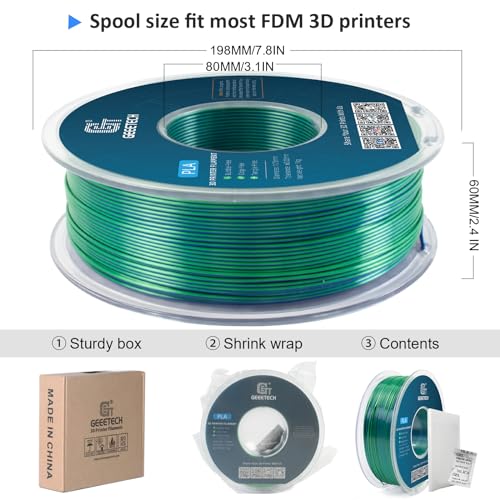 Geeetech 3D Printer Silk PLA Dual Color Filament, Metal-Like Shiny Silk Filament 1.75mm 1kg (2.2lbs) Spool, Dimensional Accuracy +/- 0.02 mm, Silk Blue Green - color: 1kg Dual Color Blue-green