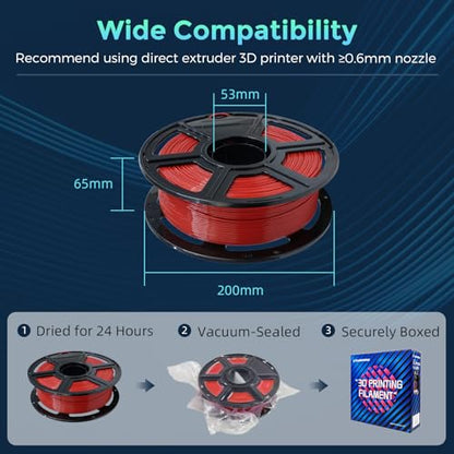 FLASHFORGE PLA Flexible 1.75 mm, 4X Longer Stretch 3D Printer Filament 1Kg (2.2lbs) Spool - Dimensional Accuracy +/- 0.02 mm, Ideal for Printing Soft Accessories - color: Red